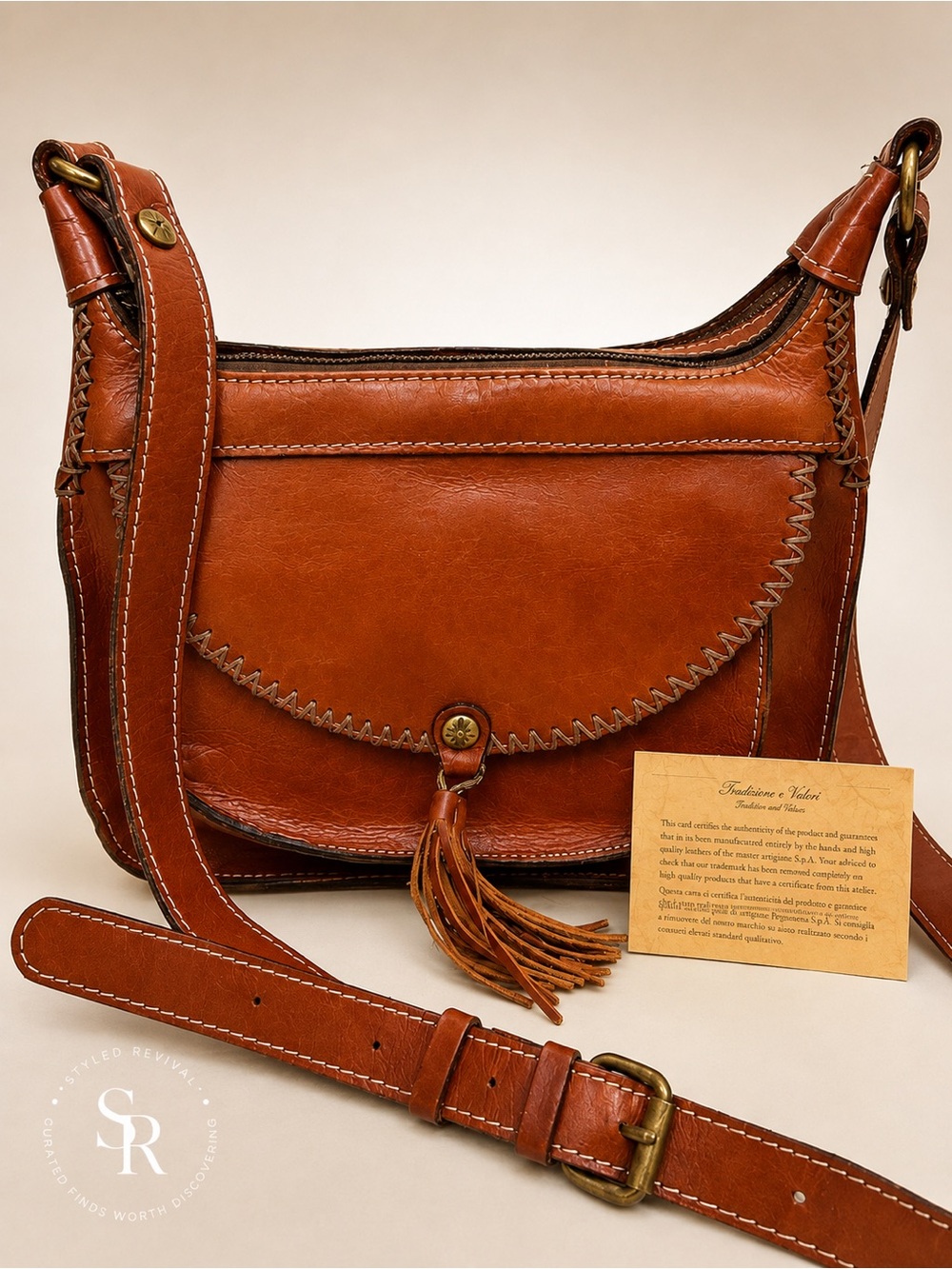 Patricia Nash Camila Cognac Leather Crossbody Bag Whipstitch Purse